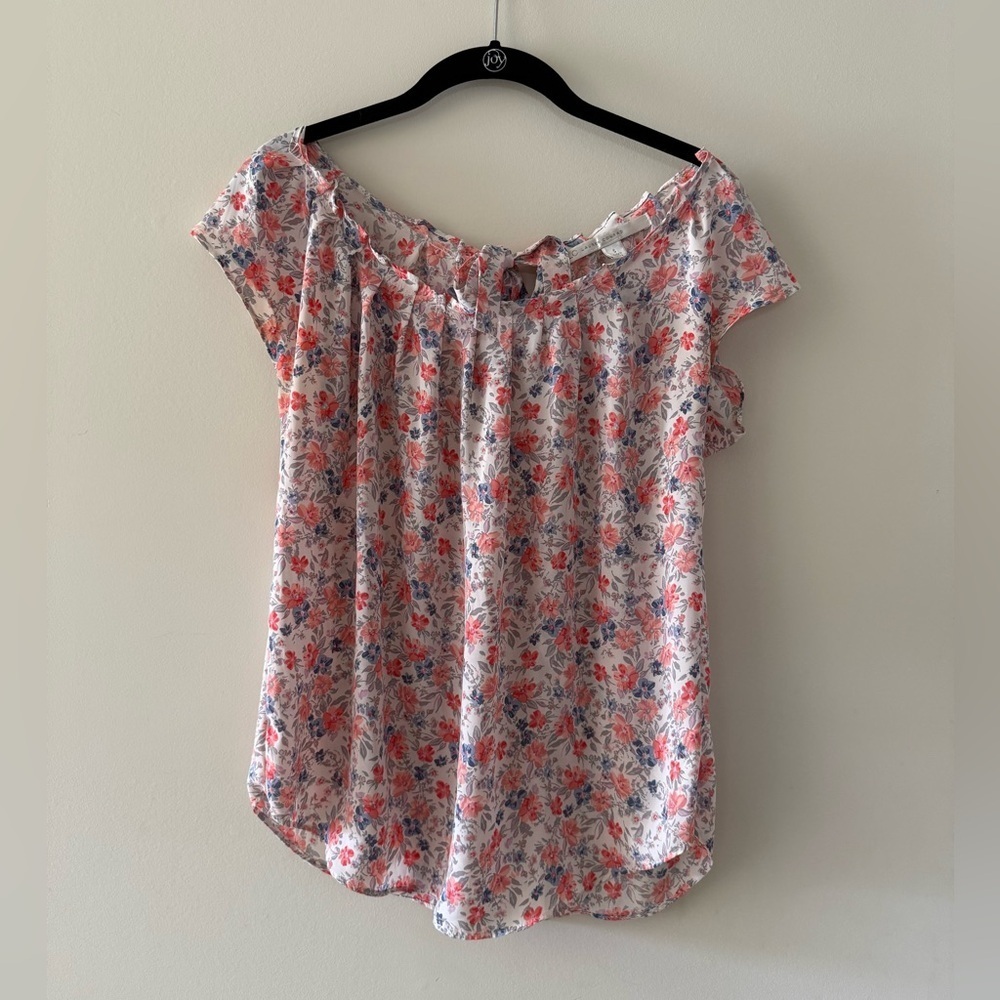 LC Lauren Conrad Pink and Blue Floral Blouse